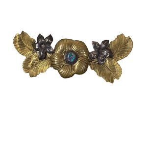 Vintage Art Deco Sterling Silver Signed Slide Pendant Floral Opal Mosaic Signed